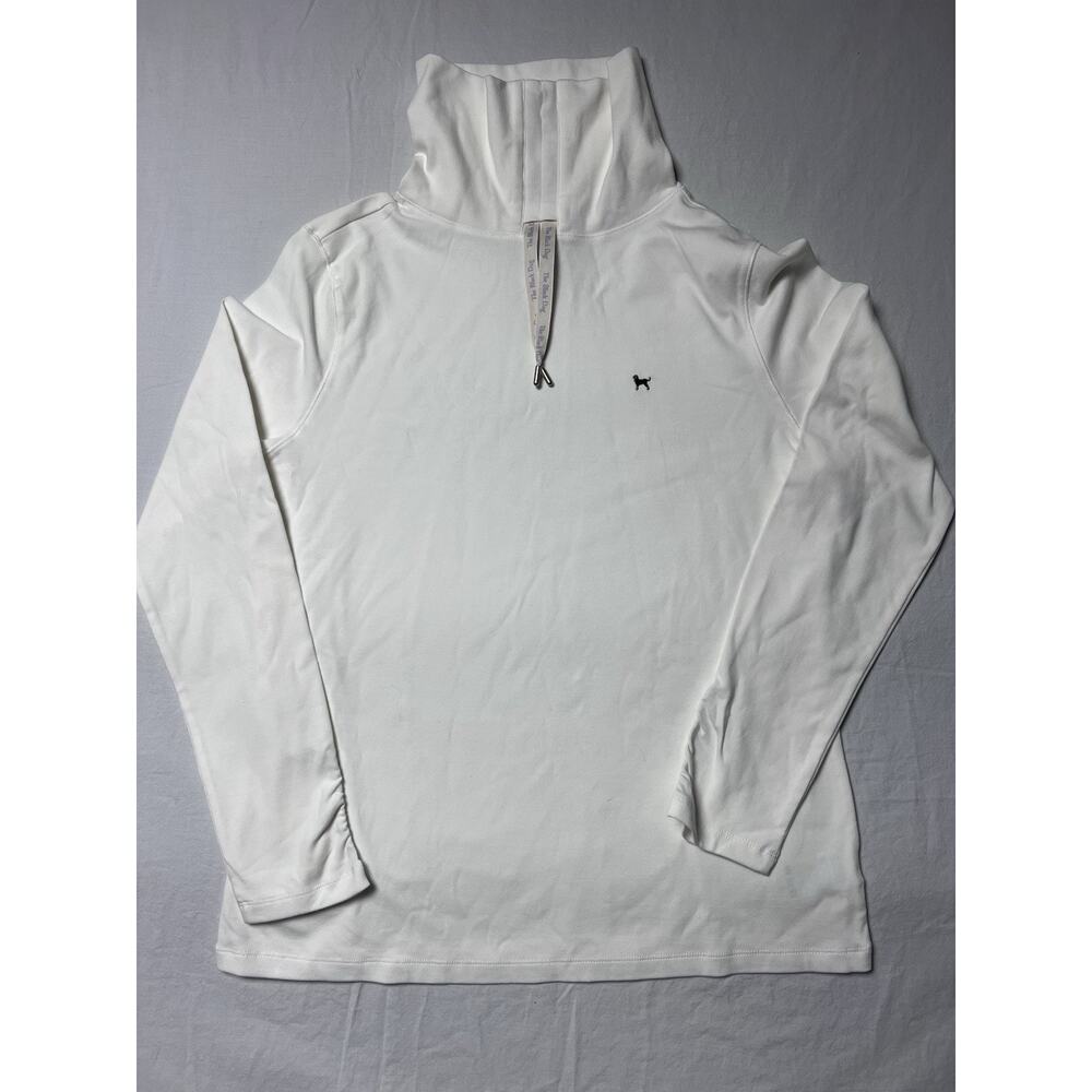 Black Dog Mock Neck Pullover Women’s Lg White Stretch Athletic Top Casual NWT